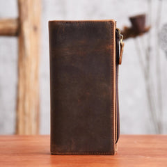 Handmade Leather Mens Cool Long Leather Wallet Cards Clutch Wallet for Men