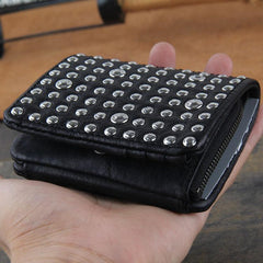 Genuine Leather Mens Cool billfold Punk Rock Leather Wallet Men Small Wallets Trifold for Men - imessengerbags
