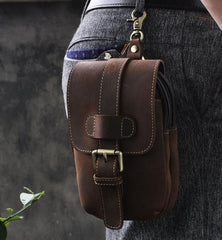 Leather Belt Pouch Mens Waist Bag Small Case for Men