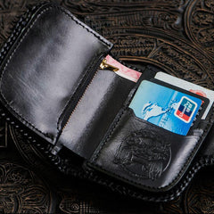 Handmade Leather Small Tooled Mens billfold Wallet Cool Chain Wallet Biker Wallet for Men