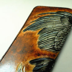 Handmade Leather Eagle Tooled Mens Long Wallet Cool Leather Wallet Clutch Wallet for Men - imessengerbags