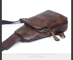 Handmade Genuine Leather Mens Cool Chest Bag Sling Bag Crossbody Bag Travel Bag Hiking Bag for men - imessengerbags