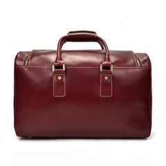 Classy Red Leather Men Barrel Overnight Bags Doctor Bag Travel Bags Weekender Bags For Men