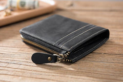Handmade Leather Mens Cool Slim Leather Zipper Wallet Men Small Wallets Bifold for Men - imessengerbags