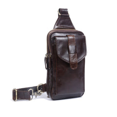 Genuine Leather Mens Cool Chest Bag Sling Bag Crossbody Bag Travel Bag Hiking Bag for men - imessengerbags