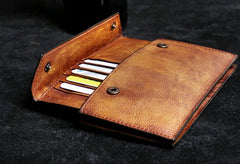 Genuine Leather Mens Cool Long Leather Wallet Card Wallet Clutch Wristlet Wallet for Men - imessengerbags