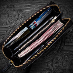 Handmade Leather Chinese Dragon Mens Chain Biker Wallet Cool Leather Wallet Long Clutch Wallets for Men - imessengerbags
