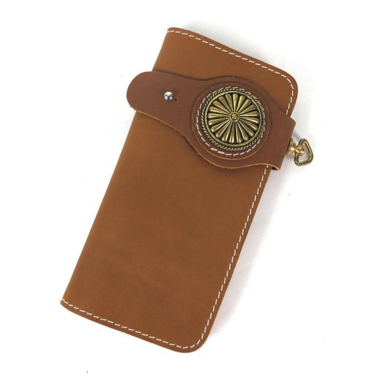 [On Sale]Handmade Mens Long Biker Wallets with Chain Cool Leather Biker Chain Wallet - imessengerbags
