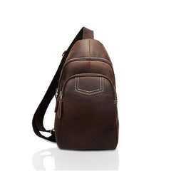 Genuine Leather Mens Cool Chest Bag Sling Bag Crossbody Bag Travel Bag Hiking Bag for men - imessengerbags