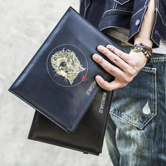 Handmade Leather Mens Clutch Cool Slim Wallet Zipper Clutch Wristlet Wallet for Men