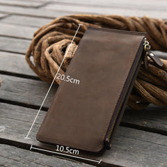 Handmade Leather Mens Cool Long Leather Wallet Card Clutch Wallet for Men
