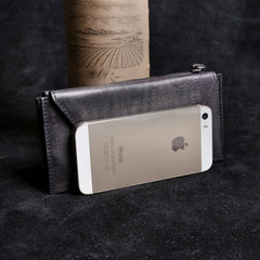Genuine Leather Mens Cool Long Leather Wallet Card Wallet Clutch Wristlet Wallet for Men - imessengerbags