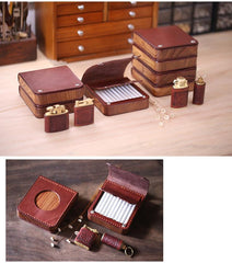 Handmade Wooden Coffee Leather Mens 20pcs Cigarette Case Cool Custom Cigarette Holder for Men