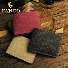 Handmade Leather Floral Mens Cool Slim Leather Wallet Men billfold Wallets Bifold for Men - imessengerbags