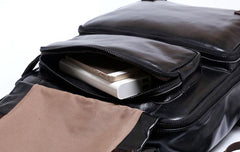 Genuine Leather Mens Cool Backpack Sling Bag Large Black Travel Bag Hiking Bag for men - imessengerbags