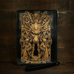 Handmade Leather Tooled CONSTELLATION Mens Cool Long Leather iPad Bag Wristlet Clutch Wallet for Men - imessengerbags
