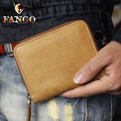 Handmade Leather Mens Cool Slim Leather Wallet Men Zipper billfold Wallets Bifold for Men - imessengerbags