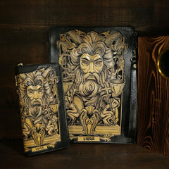 Handmade Leather Tooled CONSTELLATION Mens Cool Long Leather iPad Bag Wristlet Clutch Wallet for Men - imessengerbags