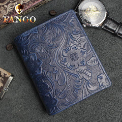 Handmade Leather Floral Mens Cool Slim Leather Wallet Men billfold Wallets Bifold for Men - imessengerbags