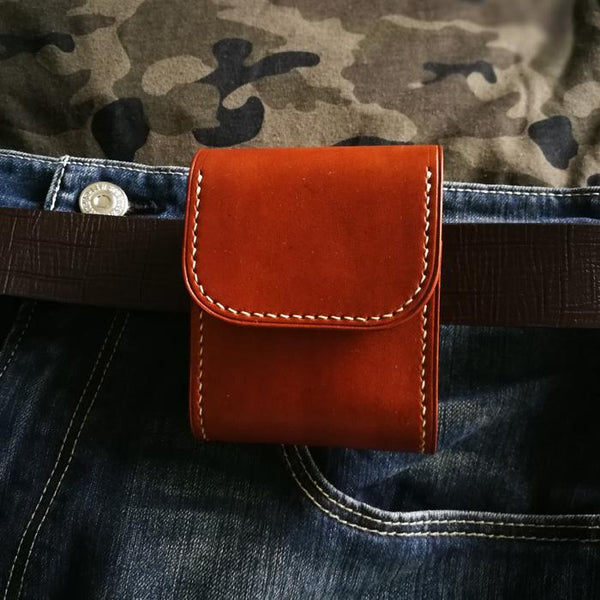 Brown Leather Mens Cigarette Case Cigarette Holder Belt Pouch with Belt Loop for Men - imessengerbags
