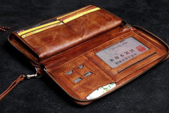 Handmade Leather Mens Cool Long Leather Wallet Card Wallet Clutch Wristlet Wallet for Men - imessengerbags