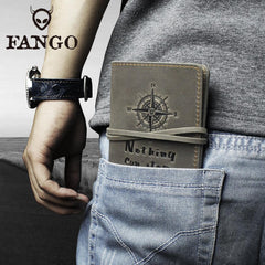 Handmade Leather Mens Cool Short Wallet Passport Card Holder Small Card Slim Wallets for Men - imessengerbags
