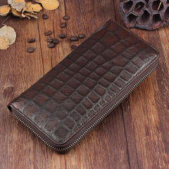 Genuine Leather Mens Cool Long Leather Wallet Zipper Clutch Wallet for Men - imessengerbags