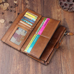 Handmade Leather Mens Cool Long Leather Wallet Wristlet Clutch Wallet for Men