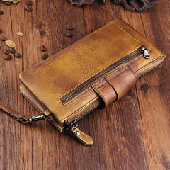 Handmade Mens Cool Long Leather Chain Wallet Cards Biker Trucker Wristlet Wallet - imessengerbags