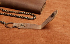 Handmade Genuine Leather Biker Wallet Mens Cool Chain Wallet Trucker Wallet with Chain
