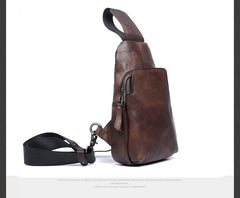 Handmade Genuine Leather Mens Cool Chest Bag Sling Bag Crossbody Bag Travel Bag Hiking Bag for men - imessengerbags