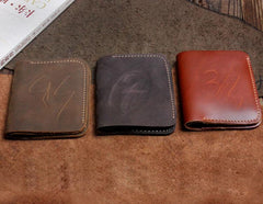 Handmade Leather Mens Cool Slim Leather Wallet Men Small Wallets Bifold for Men - imessengerbags