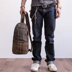 Canvas Leather Mens Cool Chest Bag Sling Bag Crossbody Bag Travel Bag Hiking Bag for men - imessengerbags