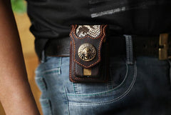 Vintage Leather Mens Skull Cool Cigarette Holder Case with lighter Holder for Men - imessengerbags