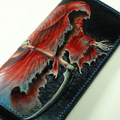 Handmade Leather The Death Tooled Mens Long Wallet Cool Leather Wallet Clutch Wallet for Men - imessengerbags