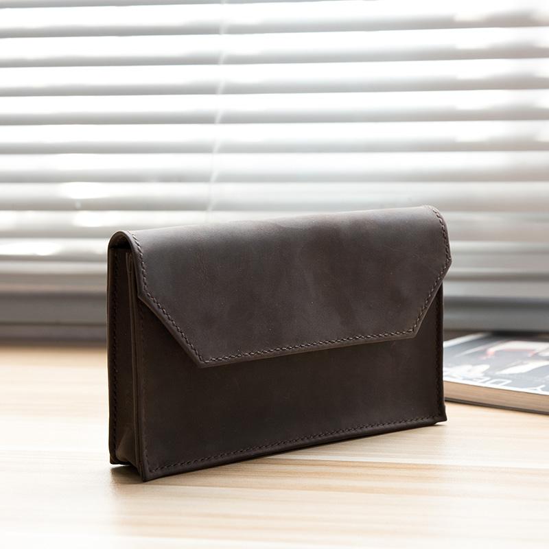 Handmade Leather Mens Clutch Cool Large Wallet Clutch Wristlet Wallet for Men