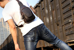 Genuine Leather Mens Cool Chest Bag Sling Bag Crossbody Bag Travel Bag Hiking Bag for men - imessengerbags