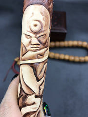 Handmade Leather Mens Clutch Wallet Cool Buddha&Demon Tooled Wallet Long Zipper Wallets for Men - imessengerbags