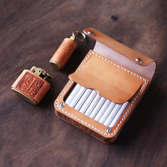 Handmade Wooden Coffee Leather Mens 20pcs Cigarette Case Cool Custom Cigarette Holder for Men