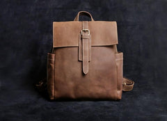 Genuine Leather Mens Cool Backpack Sling Bag Large Black Travel Bag Hiking Bag for men