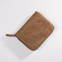 Handmade Leather Mens Cool Slim Leather Zipper Wallet Men Small Wallets Bifold for Men - imessengerbags