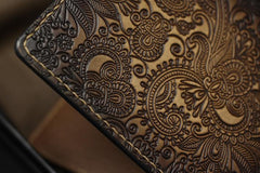 Handmade Leather Tooled Henna Floral Mens billfold Wallet Cool Leather Wallet Slim Wallet for Men - imessengerbags