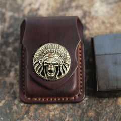 Cool Mens Leather Indian Zippo Lighter Cases with Loop Zippo lighter Holder with clips