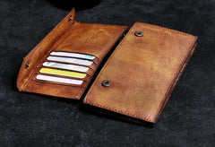 Genuine Leather Mens Cool Long Leather Wallet Card Wallet Clutch Wristlet Wallet for Men - imessengerbags
