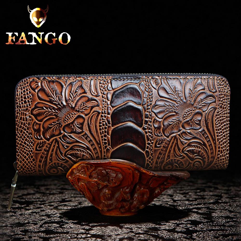 Handmade Leather Floral Mens Cool Zipper Phone Travel Long Wallet Card Holder Card Slim Clutch Wallets for Men - imessengerbags