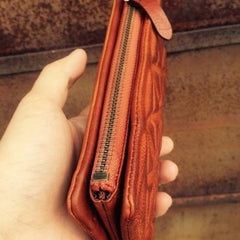 Genuine Leather Mens Cool Long Leather Wallet Zipper Clutch Wristlet Wallet for Men - imessengerbags