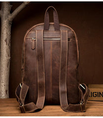 Brown Casual Mens Leather 15-inch Large Laptop Backpacks Brown Travel Backpacks School Backpacks for men - imessengerbags