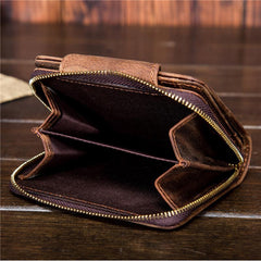 Leather Mens Wallet billfold Zipper Bifold Wallet Vintage Wallet for Men - imessengerbags