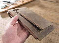 Handmade Leather Mens Clutch Wallet Cool Leather Wallet Zipper Phone Wallets for Men