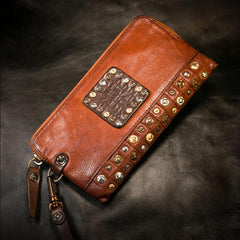 Handmade Leather Mens Chain Biker Wallet Cool Leather Wallet Long Phone Wallets for Men